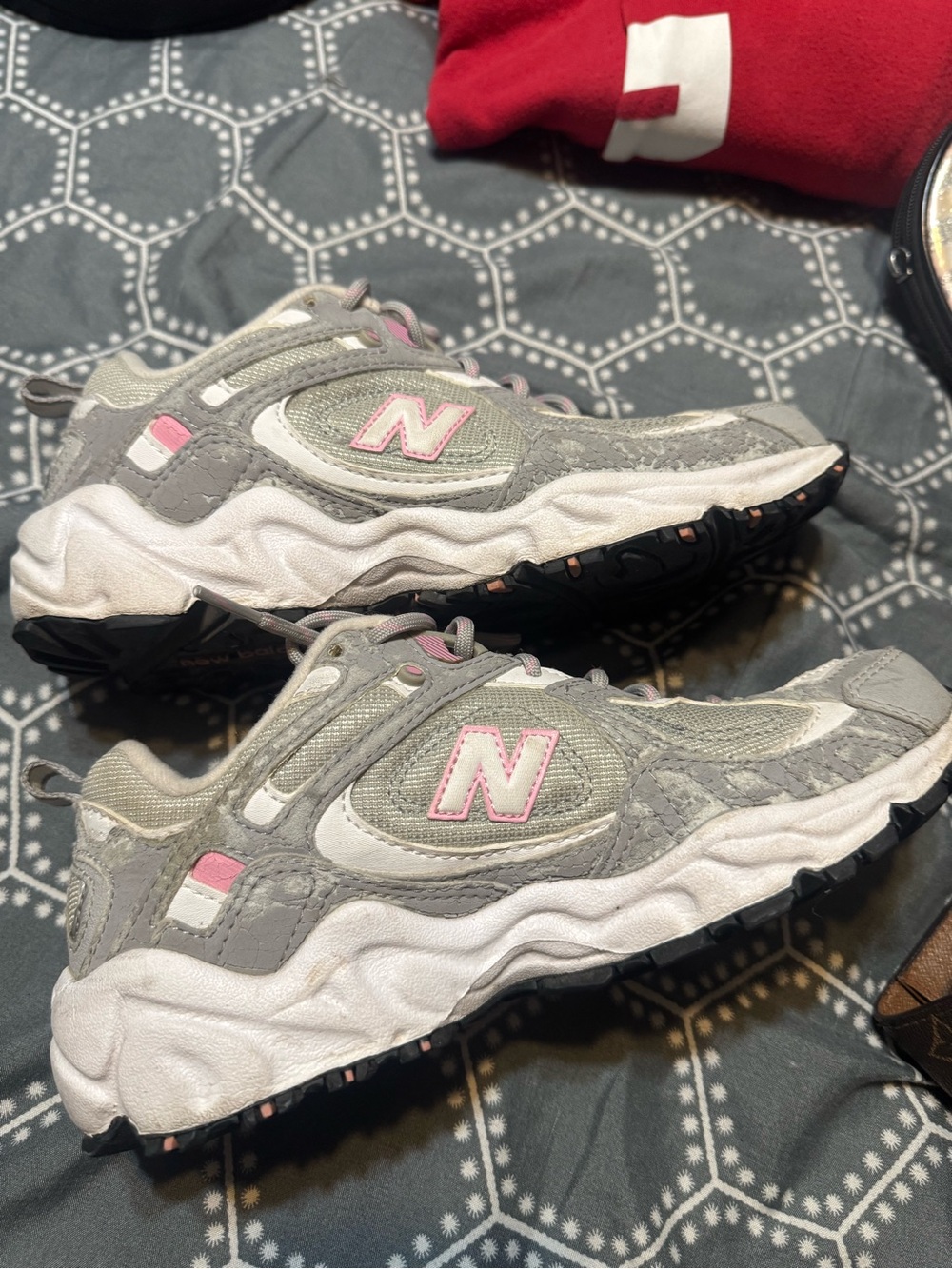 New Balance Gray and Pink Kids Sneakers